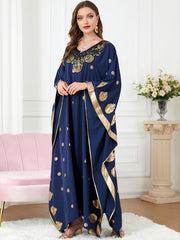  Batwing Sleeve Abaya Long Dress Women's Plus Loose Fit Round Neck Abay