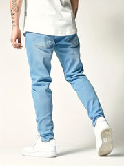 Men's Slim Fit Ripped Jeans - Distressed Denim Pants for Spring