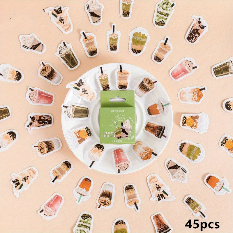 45pcs Vitality Milk Tea Decorative Stickers Scrapbooking Label Diary Stationery