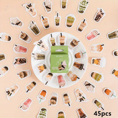 45pcs Vitality Milk Tea Decorative Stickers Scrapbooking Label Diary Stationery