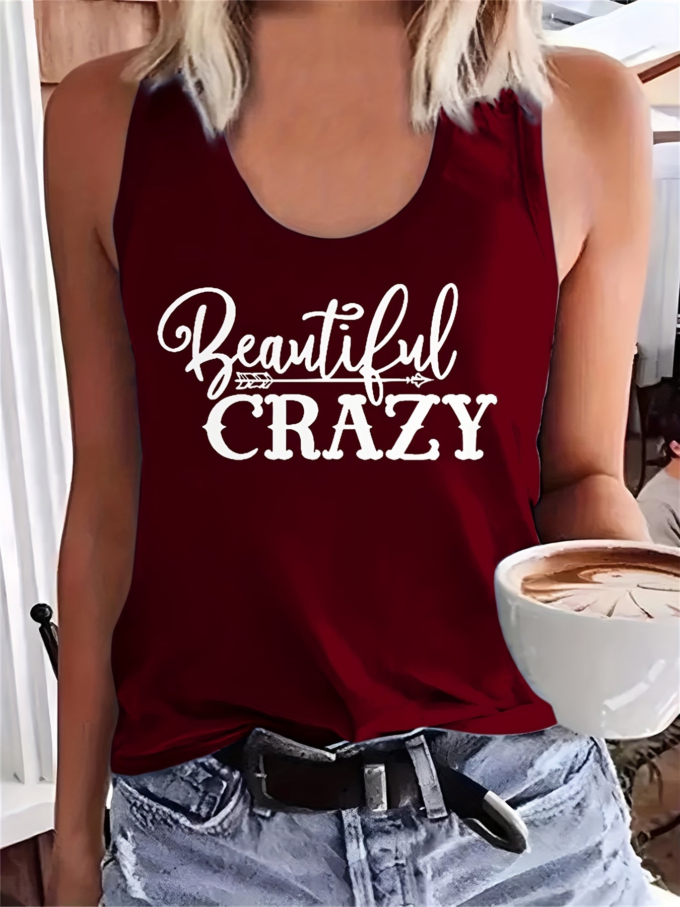 Letter Print Scoop Neck Sleeveless Tank Top