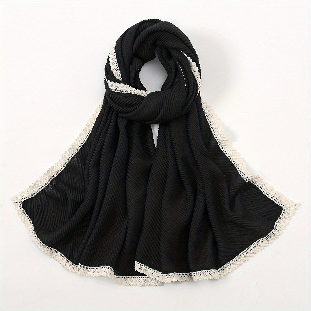 Solid Crinkle Striped Shawl Soft Warm Scarf