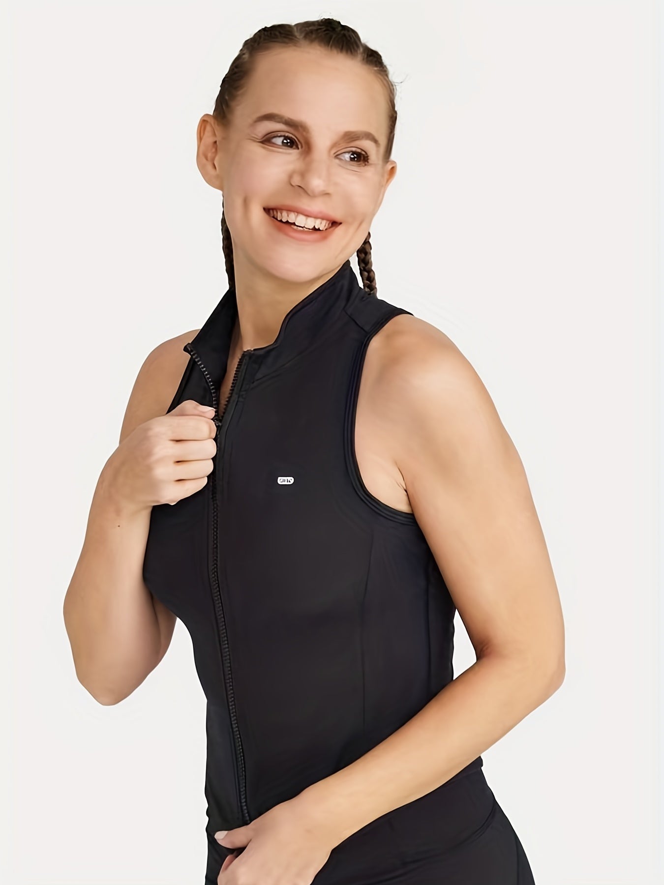 Sleeveless Sports Tank Top High Stretch Zip-Up Summer Top