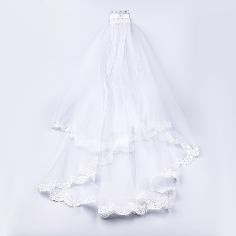 Double Layer Lace Bridal Wedding Veil with Hair Comb
