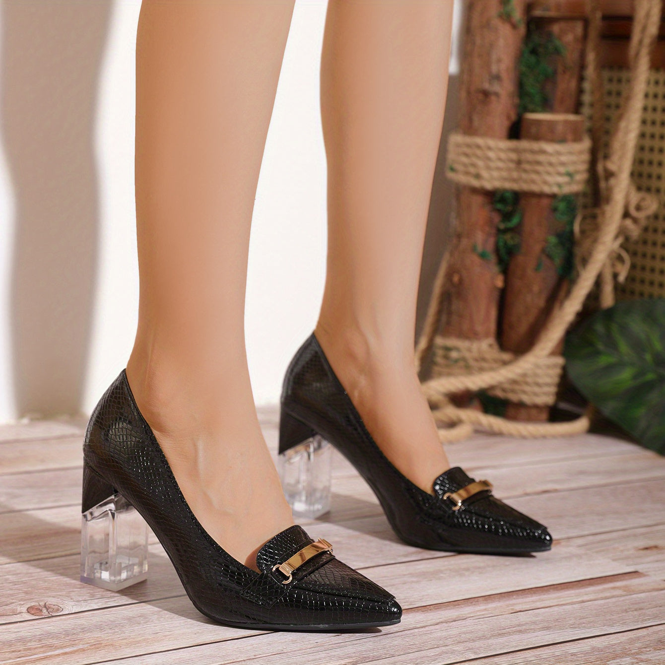 Women's Point Toe Work Pumps Block Heels