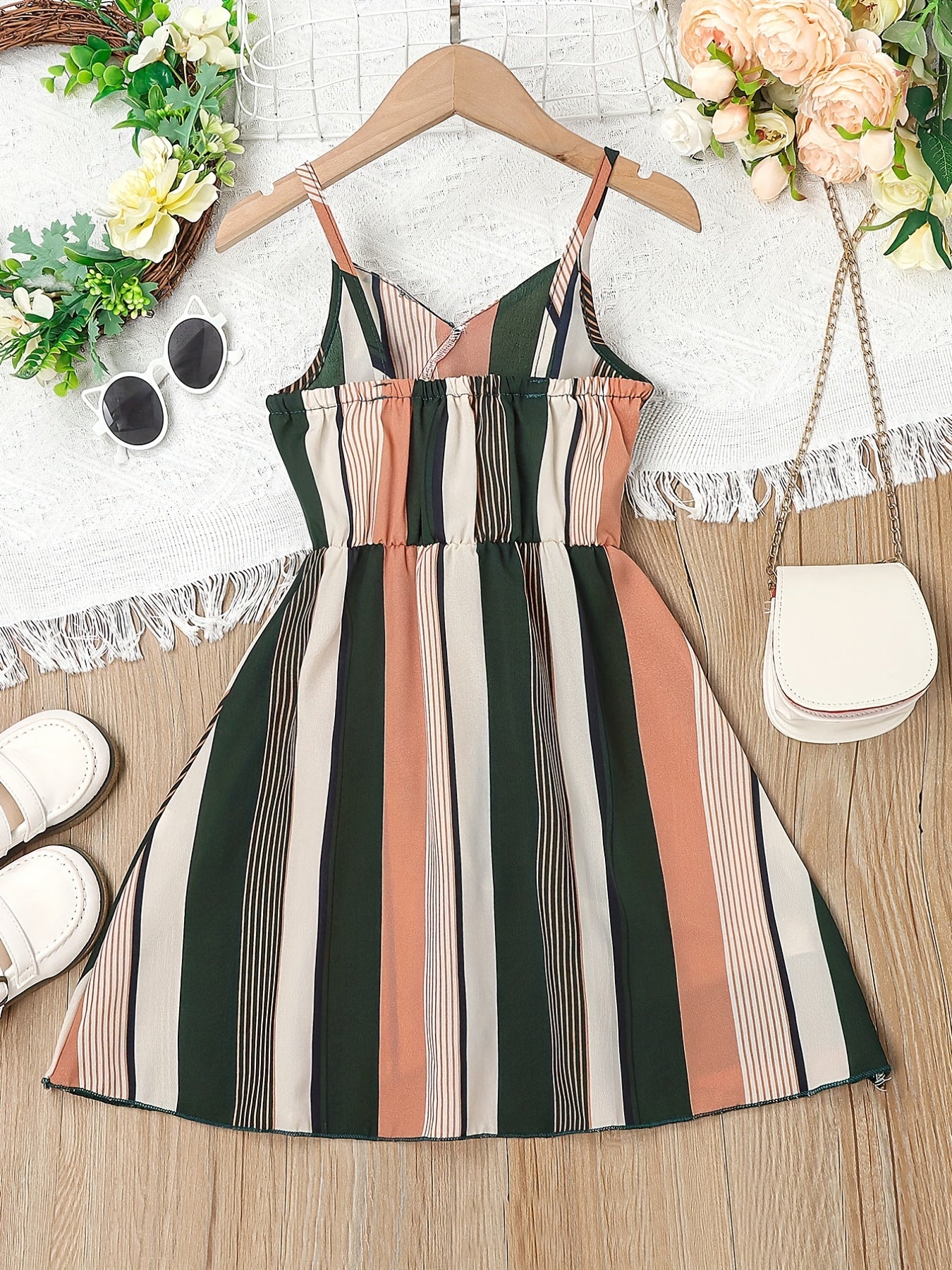 Toddler Girls Stripes Ruffle Trim Cami Dress For Party Beach Vacation