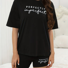 Letter Print Lounge Set Top & Shorts Women's Loungewear