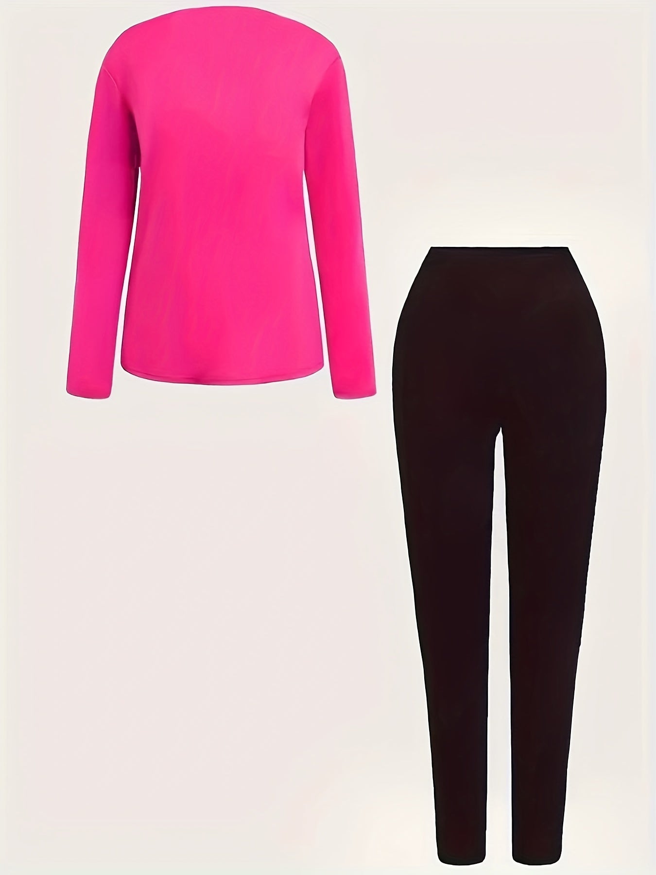 Women's Plus Letter & Heart Print Long Sleeve Top & Leggings Set