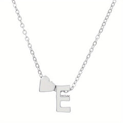 Silver Love 26 Letter Necklace With Heart Pendant Clavicle Chain