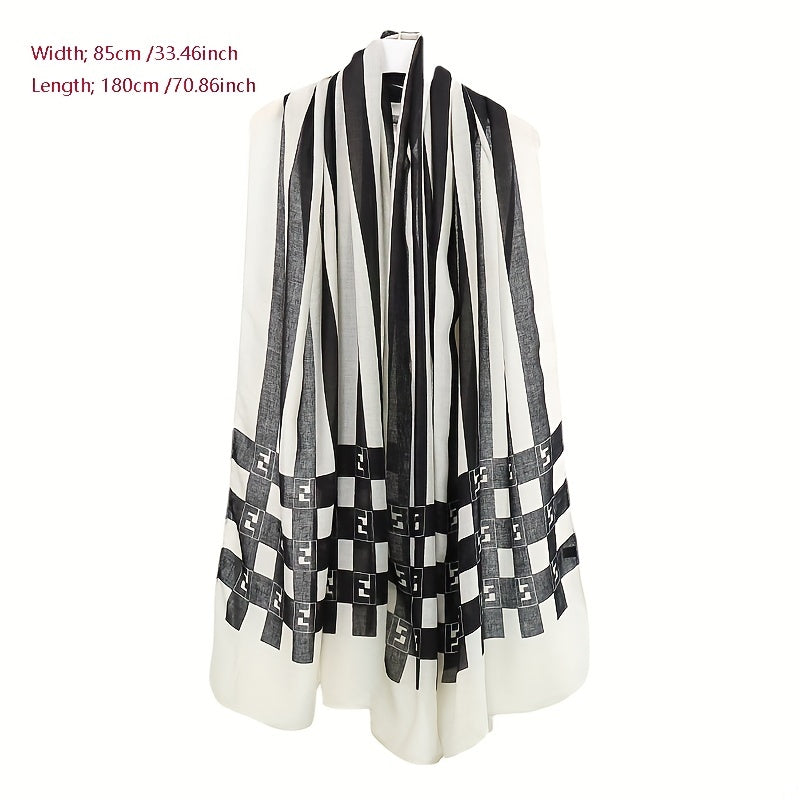 Stripe Print Block Scarf Warm Shawl Windproof Head Wrap