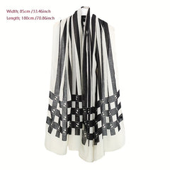 Stripe Print Block Scarf Warm Shawl Windproof Head Wrap