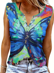  Butterfly Sunflower Print Tank Top