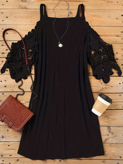  Cold Shoulder Lace V Neck Stretch Dress