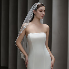 Tulle Cathedral Bridal Veil with Floral Embroidery