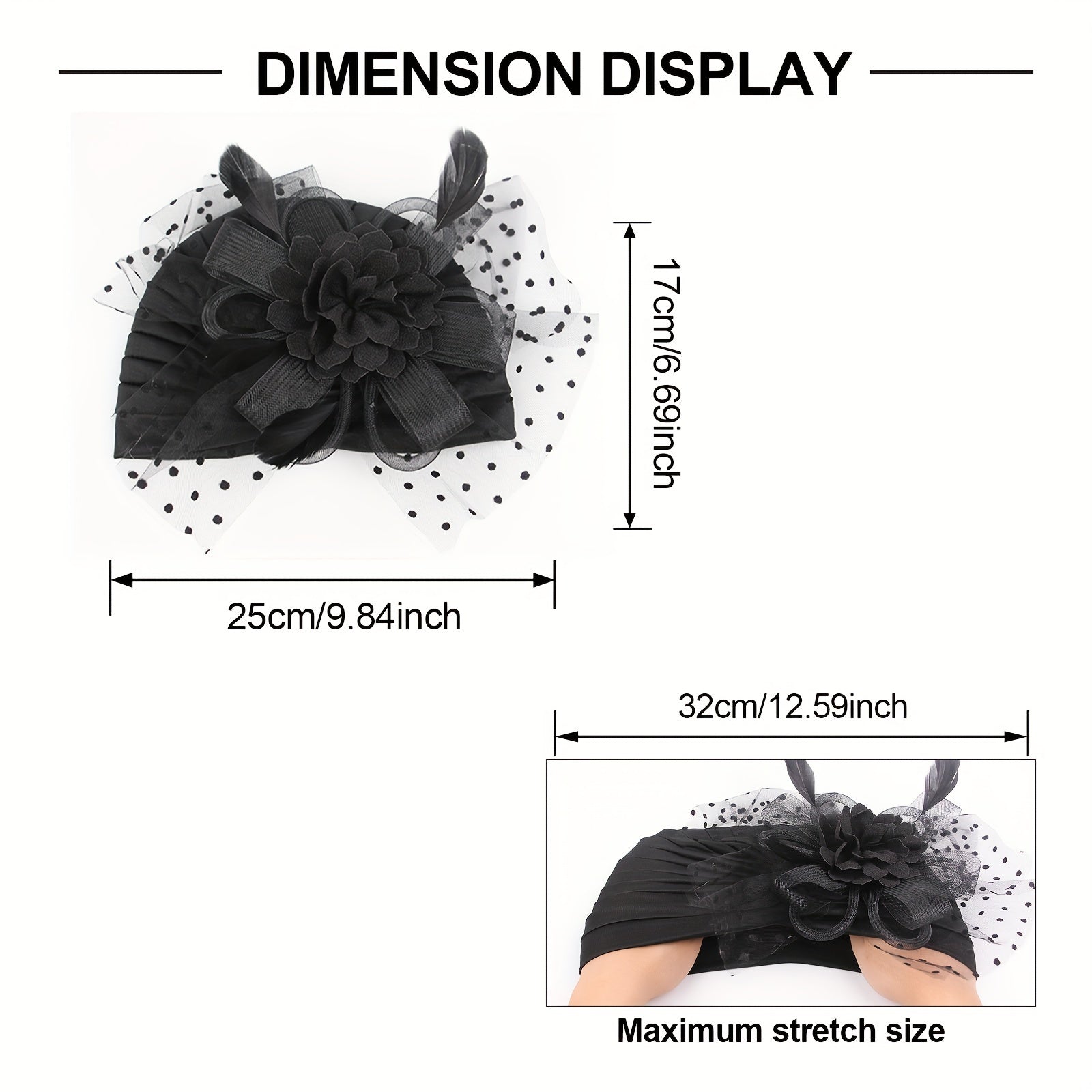 Feather Mesh Flower Turban Cap Head Wrap Elastic Beanie Women Ramadan Bonnet
