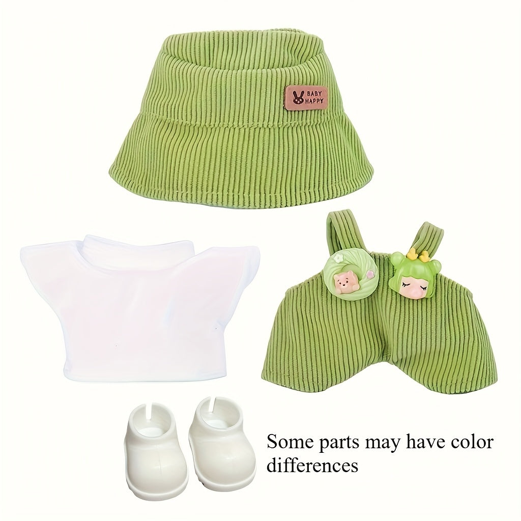Bunny Doll Clothes Set Fisherman Hat Base Coat Suspender Pants