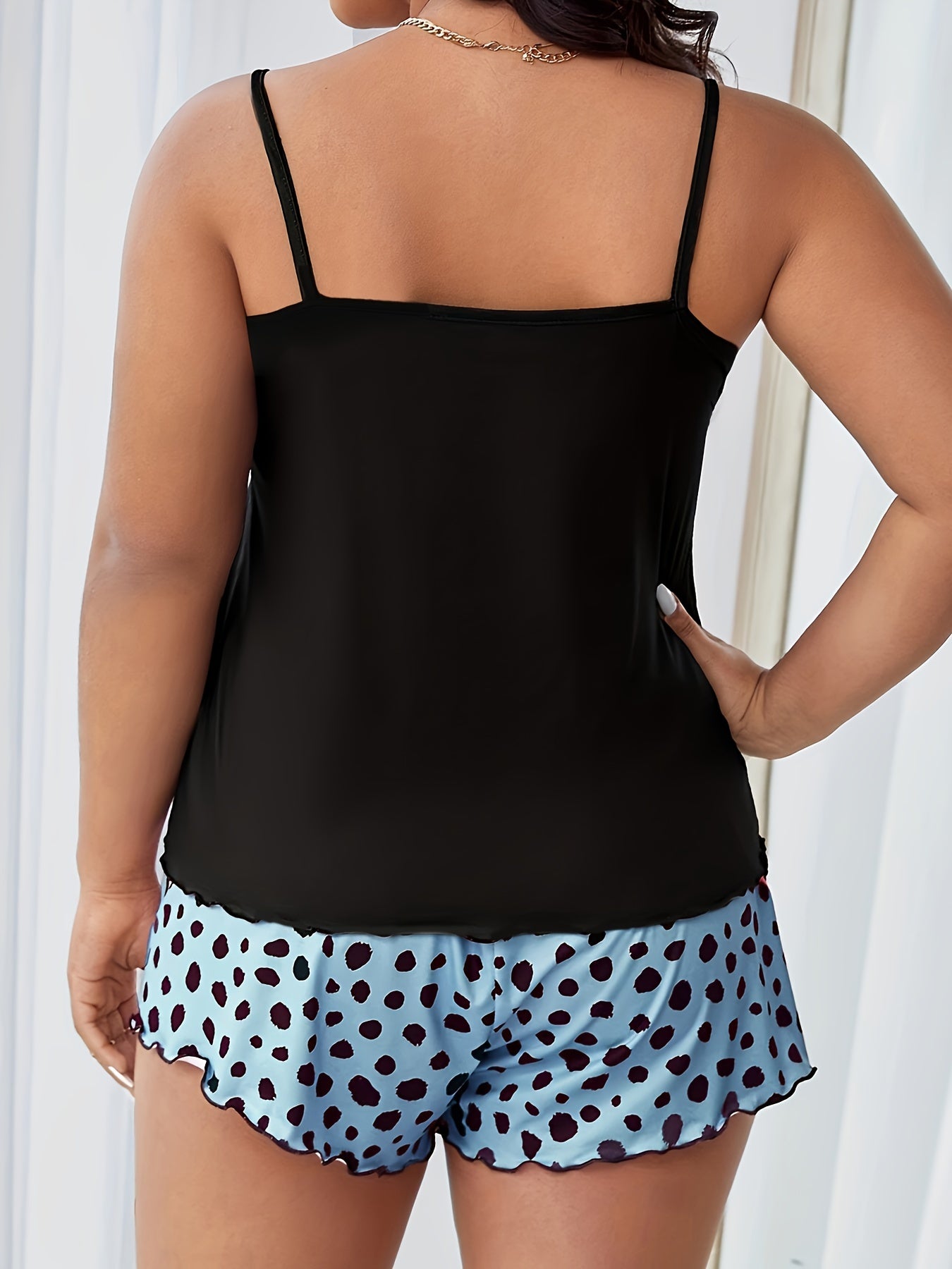  Cat & Letter Print Cami Top & Bow Shorts Pajama Set