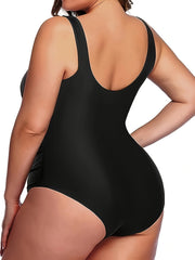  Swimsuit Women's Plus Solid Tummy Control One Piece Bathing Suit