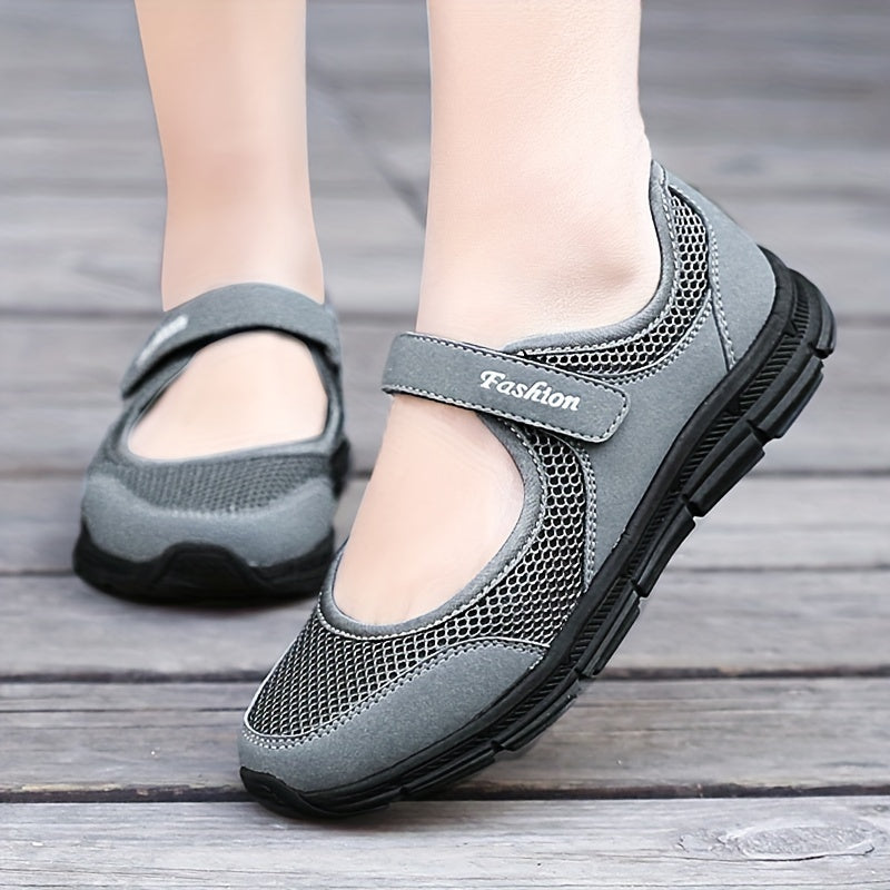 Women's Mesh Walking Shoes with Letter Graphic and Hook & Loop Fastener