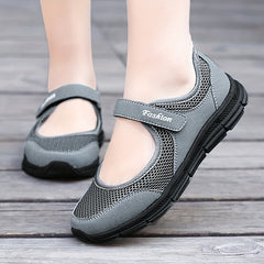 Women's Mesh Walking Shoes with Letter Graphic and Hook & Loop Fastener