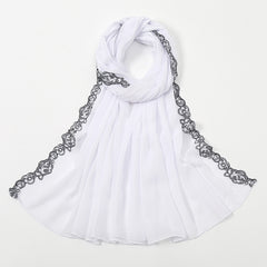 Plain Bubble Chiffon Hijab Scarf For Women Pearls Eid Turban
