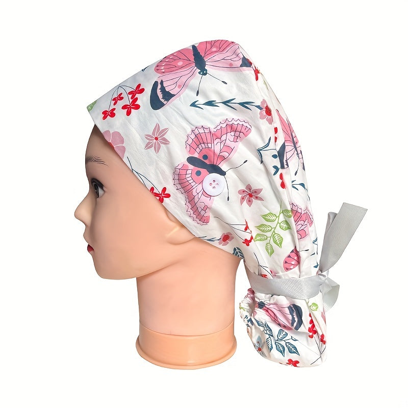 Cartoon Print Work Cap Elastic Nurse Hat Scrub Cap