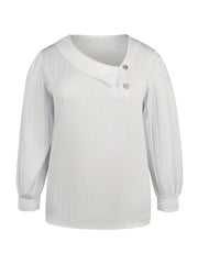  Ribbed Button Long Sleeve Blouse
