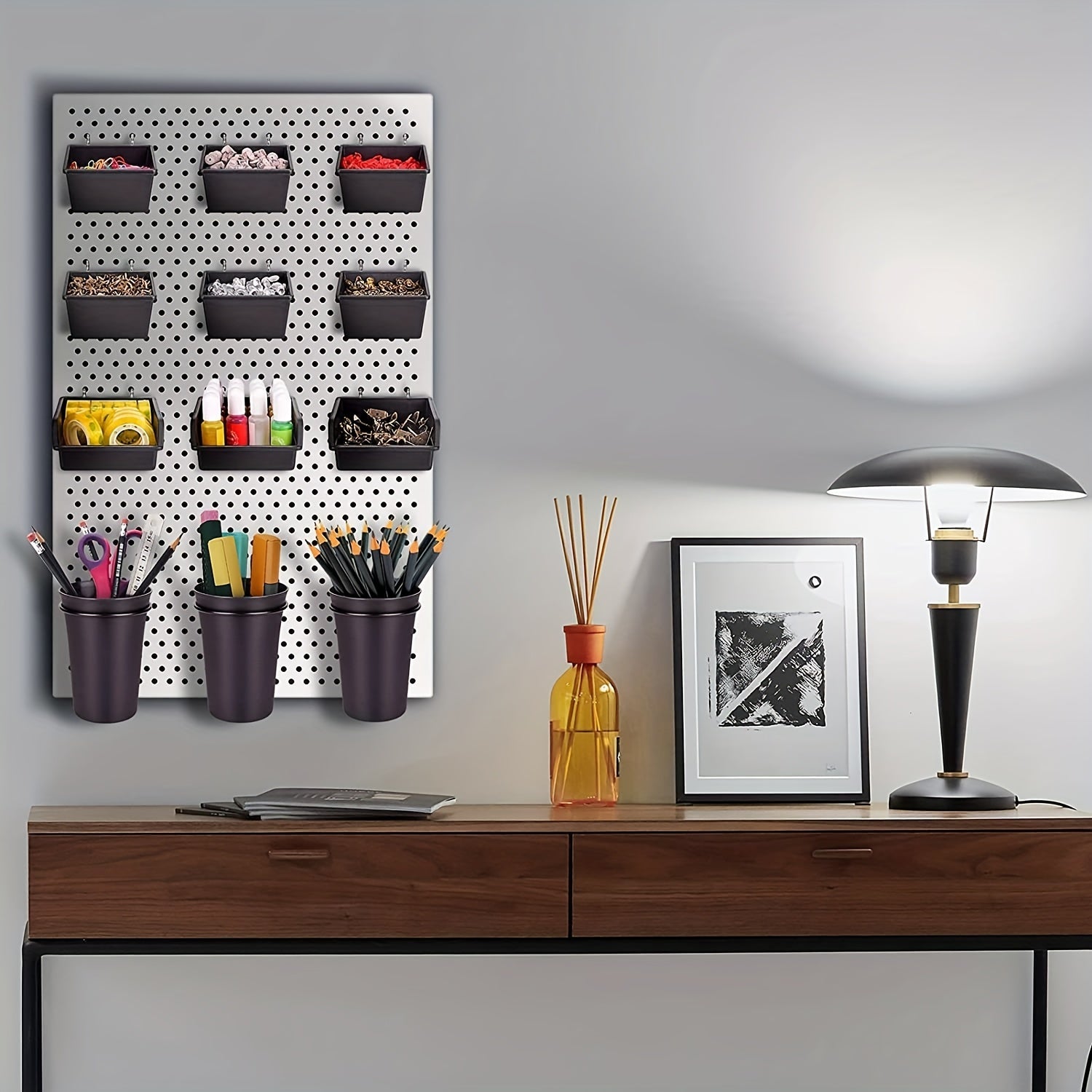 12pcs Pegboard Bins Cups Hooks Set, Tools Storage System Kit