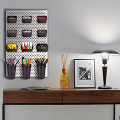 12pcs Pegboard Bins Cups Hooks Set, Tools Storage System Kit