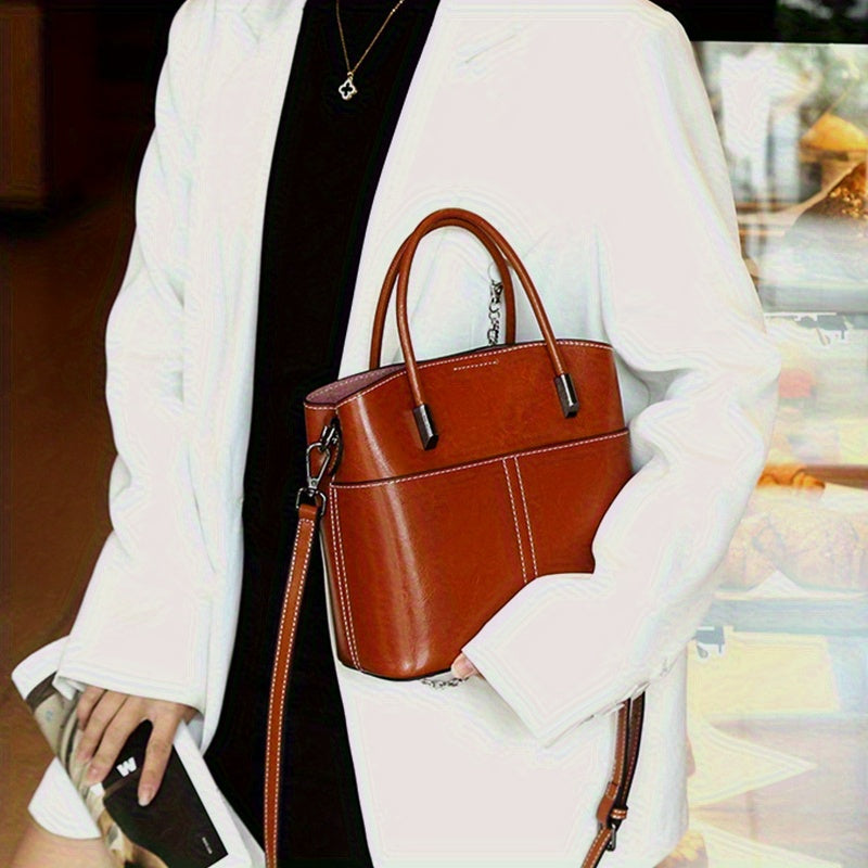 Leather Women's Casual Tote Bag Coffee Brown