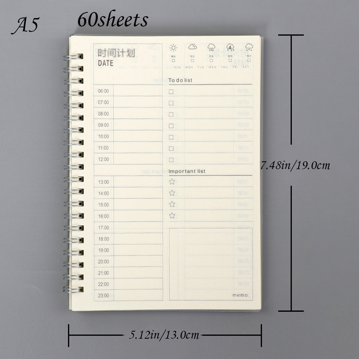 Transparent Cover Coil Notepad 60sheets Time Planner