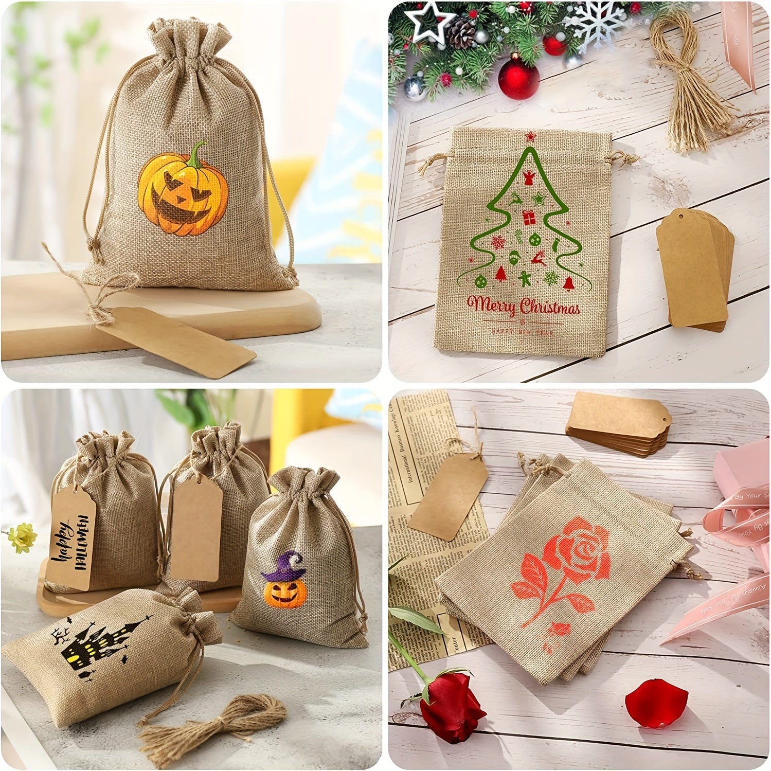 25 Reusable Burlap Gift Bags w/ Drawstring Small Party Bags Foldable Versatile