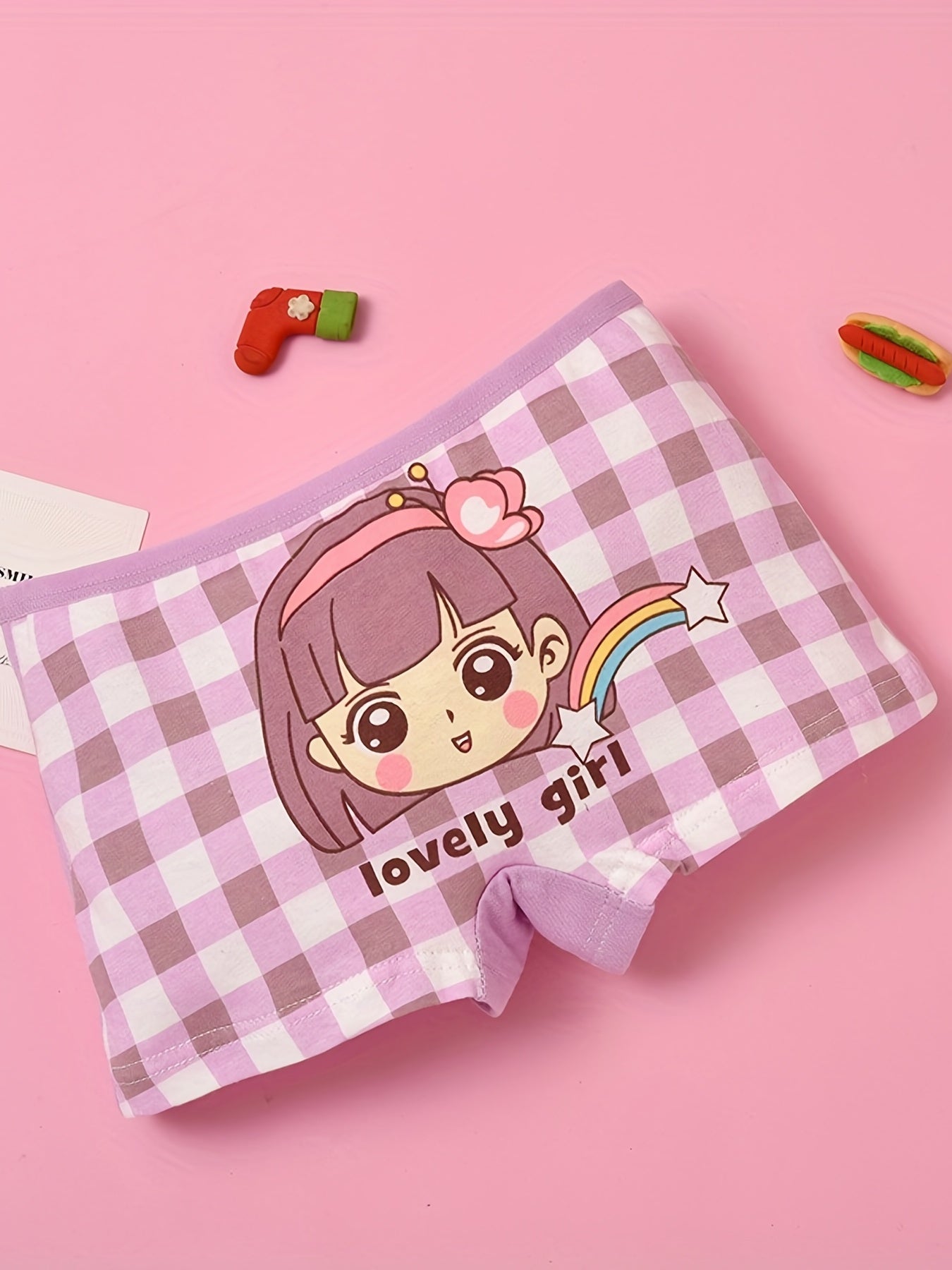4pcs Cartoon Girl Print Boxer Briefs for Kids