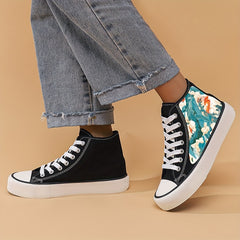Wave Print Chunky Canvas Sneakers High Top Classic Shoes