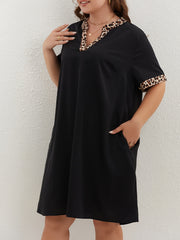  Colorblock Leopard Print V Neck Dress With Pockets