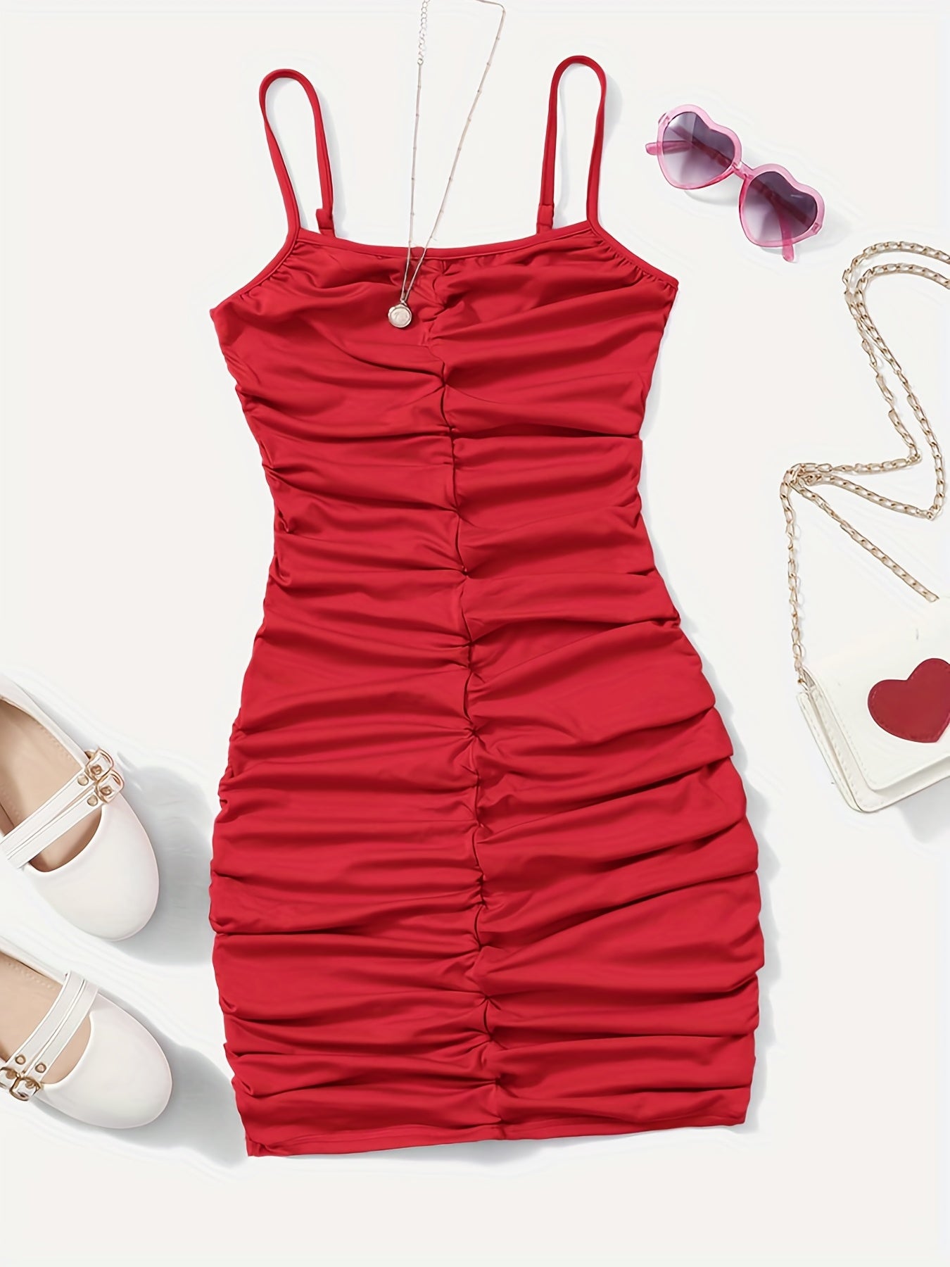 Girl's Ruched Spaghetti Strap Cami Dress