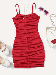 Girl's Ruched Spaghetti Strap Cami Dress