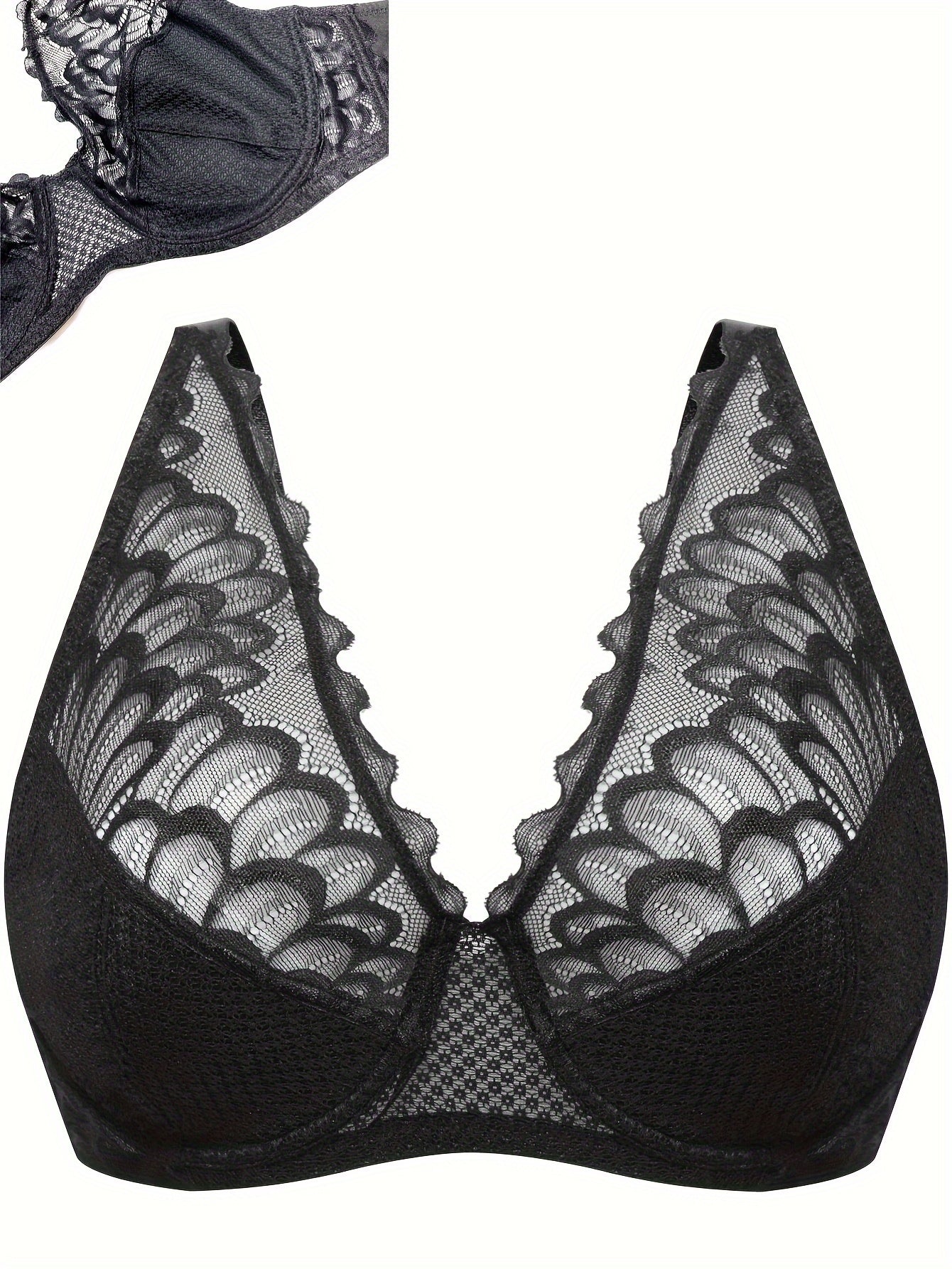  Bra Women's Plus Solid Contrast Lace Medium Stretch Bralette
