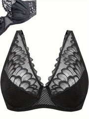  Bra Women's Plus Solid Contrast Lace Medium Stretch Bralette
