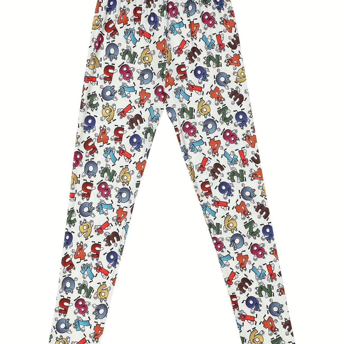 Girls Fancy Number Print Leggings Slim Fit Stretchy Pants