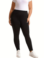 High Rise Solid Leggings Plus Size Women's High Stretch Skinny Pants