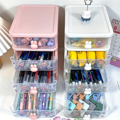 5 Layer Desktop Storage Box - Transparent Little Rabbit Stationery