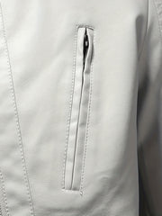 Men's Casual PU Biker Jacket Stand Collar Zipper Pocket Faux Leather Jacket Coat