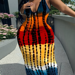  Tie Dye Bodycon Maxi Tank Dress