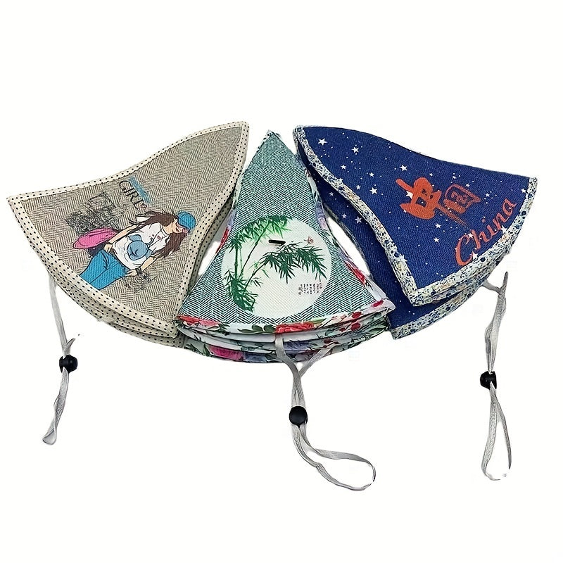 Boho Foldable Straw Hat Chin. Style Sun Hat Vintage Umbrella