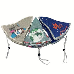 Boho Foldable Straw Hat Chin. Style Sun Hat Vintage Umbrella