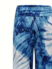  Boho Pants Women's Tie Dye Ruched Elastic High Rise Wide Leg Trousers