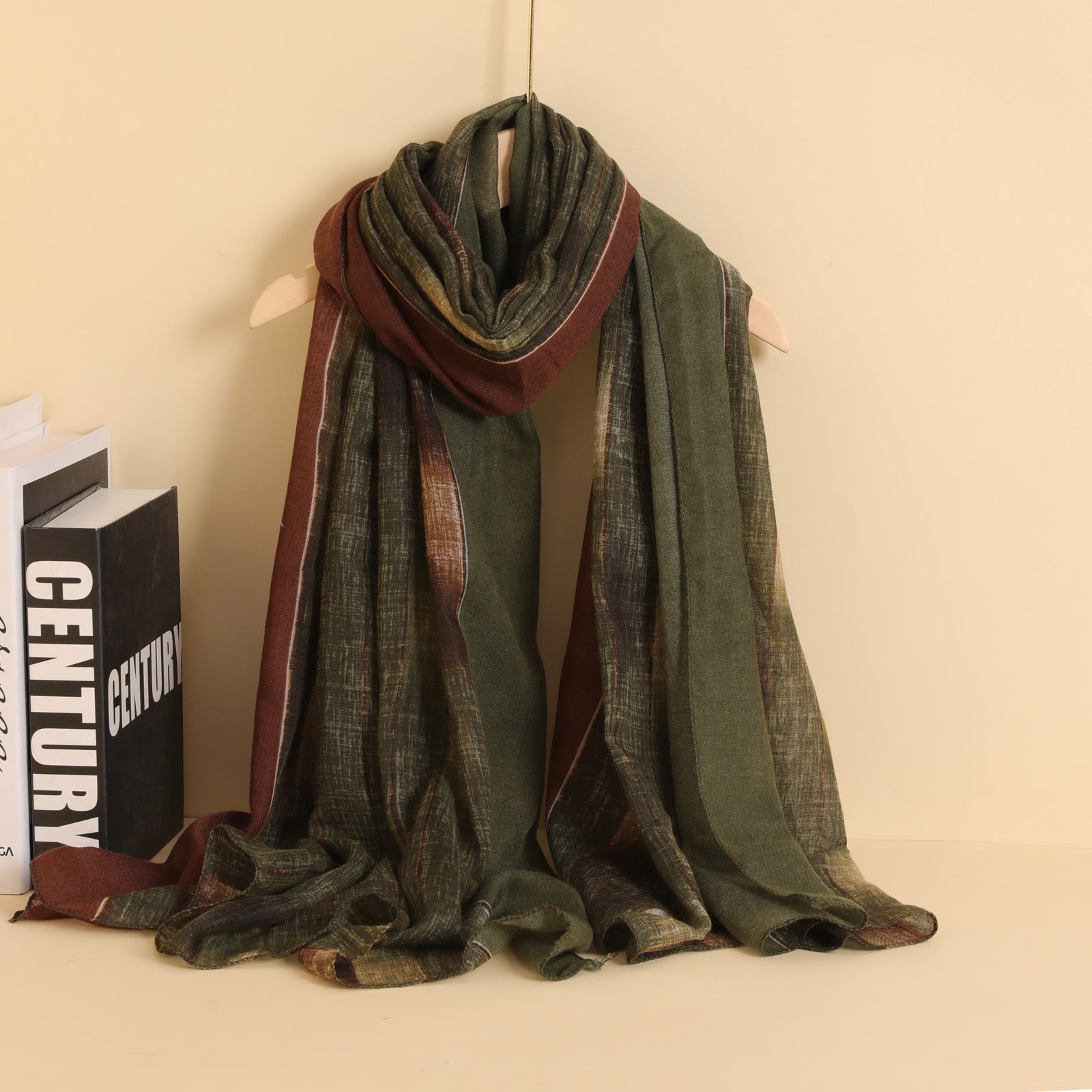 Colorblock Gradient Striped Green Thin Scarf 180x90cm