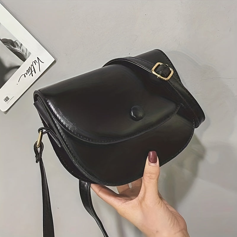 Vintage Solid Saddle Bag All Match Flap Shoulder Bag Crossbody Bag