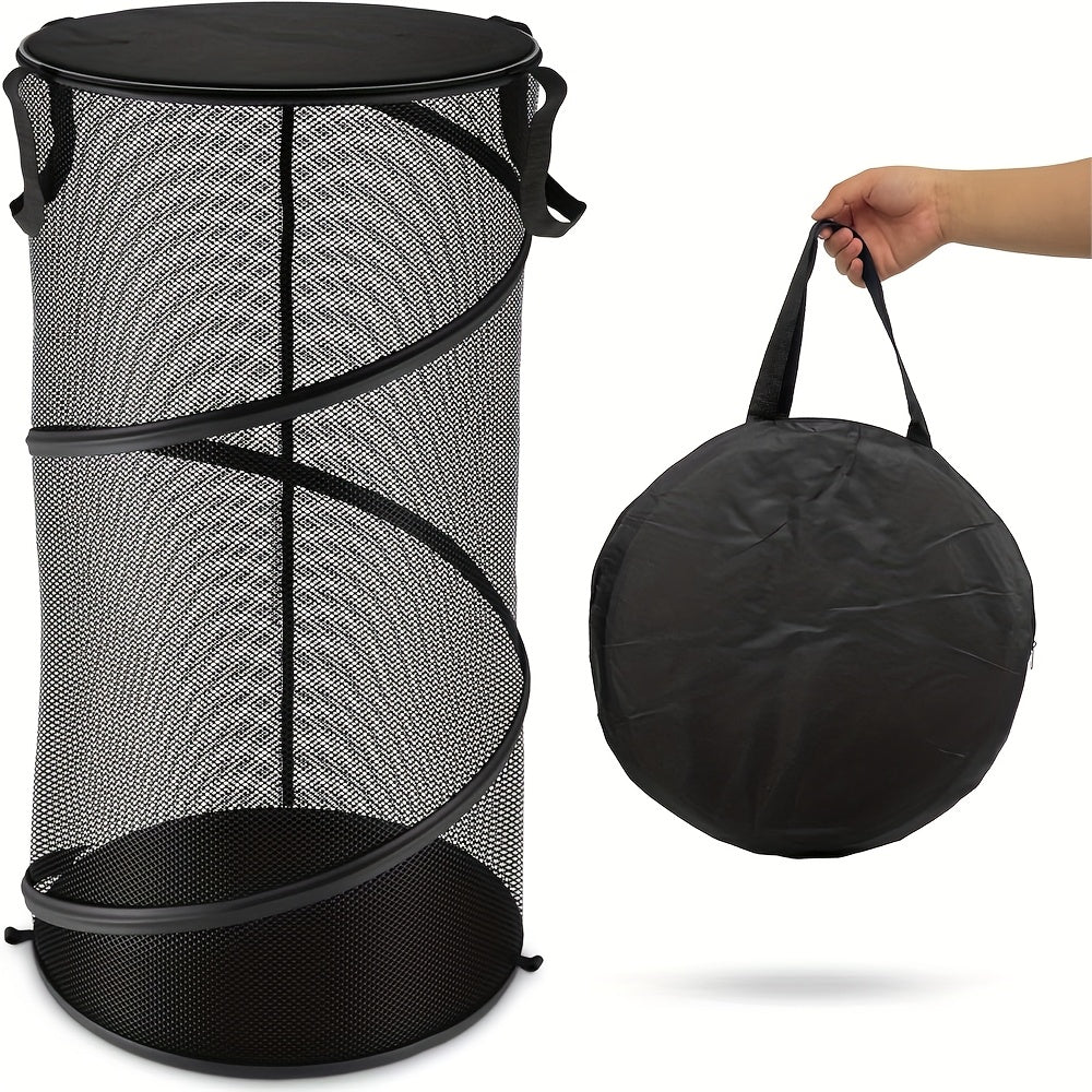 Large Collapsible Laundry Basket with Lid Foldable Mesh Pop Up Hamper